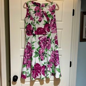 AGB floral fit and flare dress 14 pink purple green gorgeous knee length